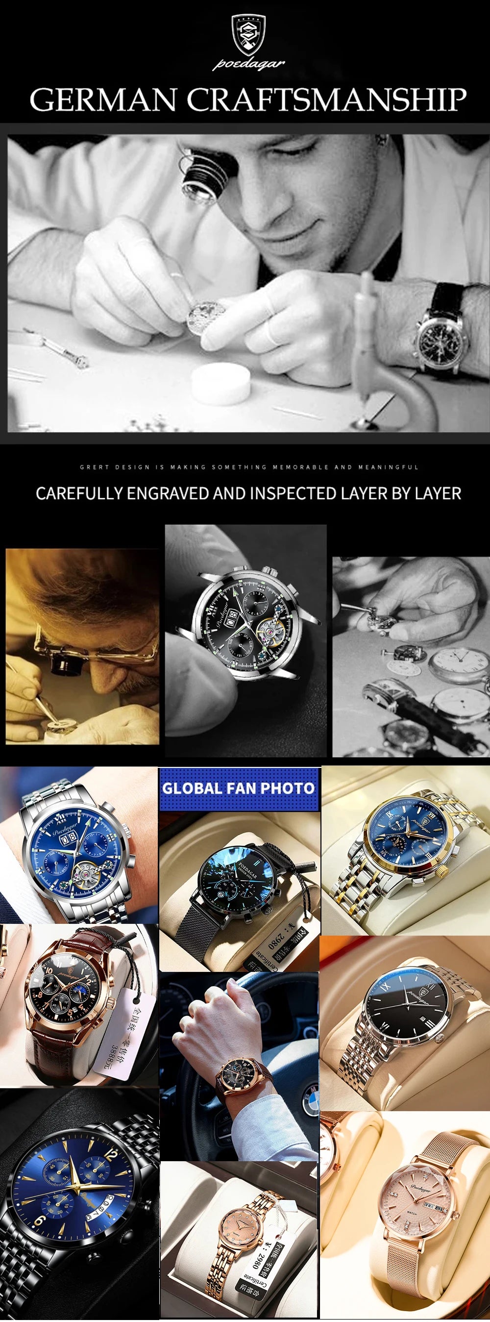 POEDAGAR  Quartz  for Ladies    Week   Women Watches Elegant Dress WristWatch+box