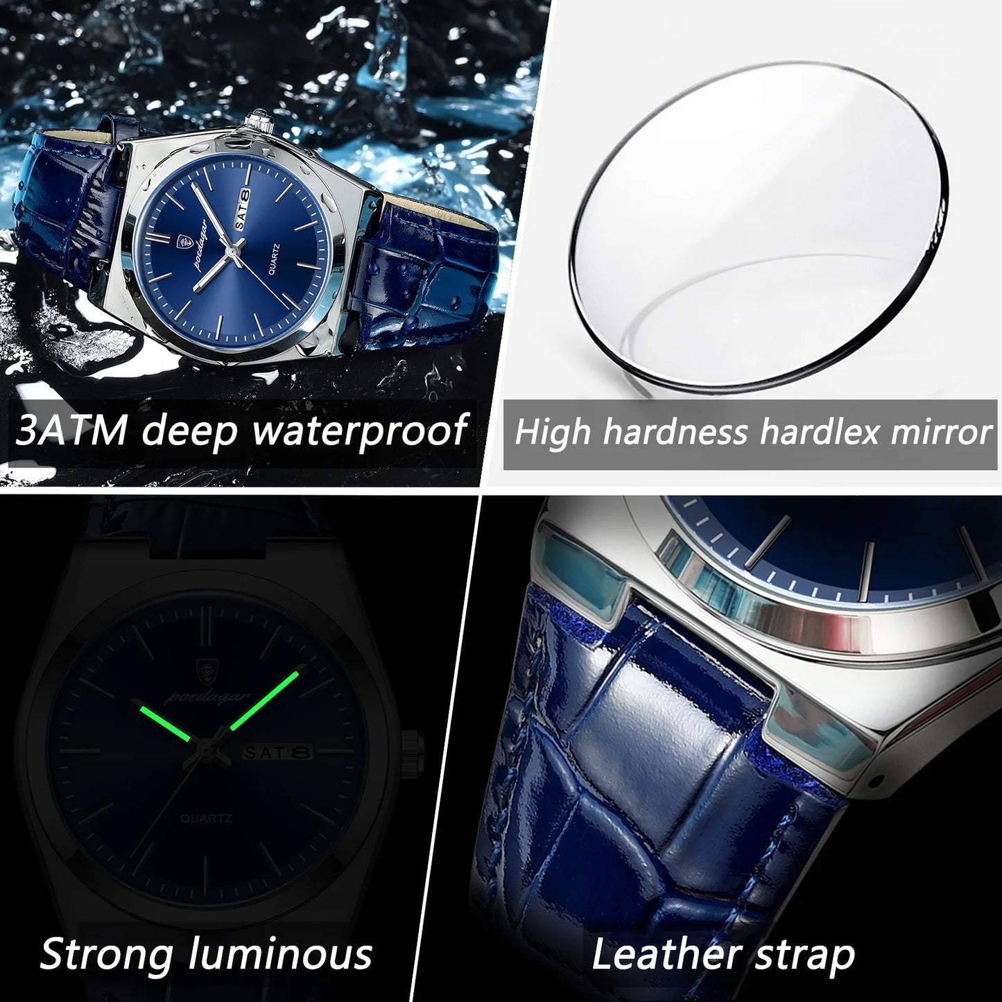 POEDAGAR   for Men Military Leather Man Wristwatch Quartz     Week  Watches Reloj+box