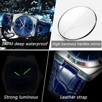 POEDAGAR   for Men Military Leather Man Wristwatch Quartz     Week  Watches Reloj+box