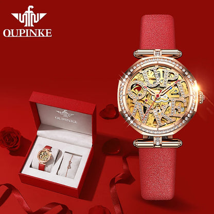 OUPINKE 3175 Women  Original Automatic Mechanical   Brand   Elegant Gift Box Girls' Diamond