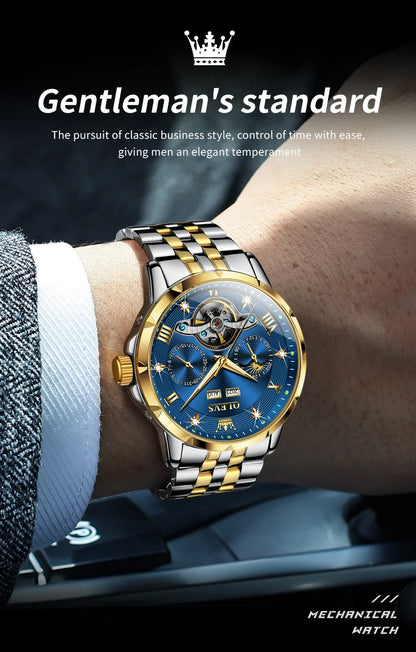 OLEVS Skeleton Multifunctional   Automatic Mechanical  Wrist  For Men    Strap 6691