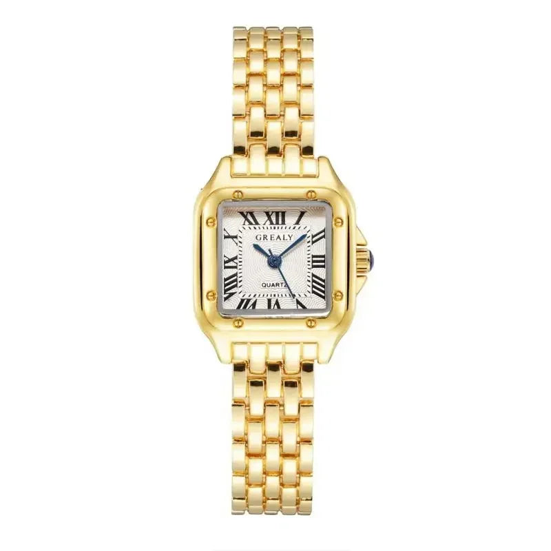 MAYZHISU   Square Watches Gold Alloy Strap  Ladies Quartz Wristwatches Qualities  Roman Scale