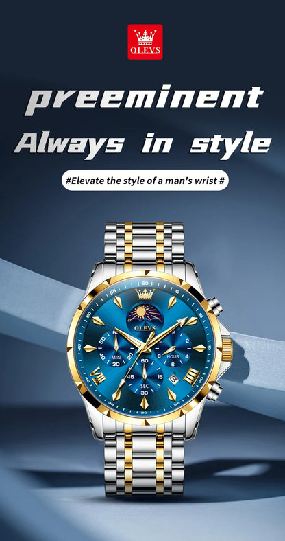 OLEVS 3653 Men   Brand Quartz  Multi functional Automatic  Timer    Moonphase