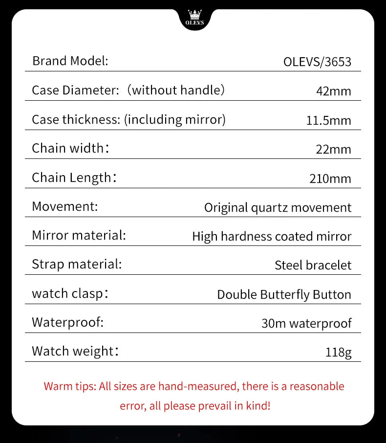 OLEVS 3653 Men   Brand Quartz  Multi functional Automatic  Timer    Moonphase