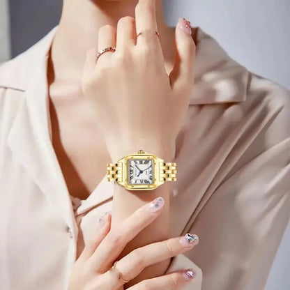 MAYZHISU   Square Watches Gold Alloy Strap  Ladies Quartz Wristwatches Qualities  Roman Scale