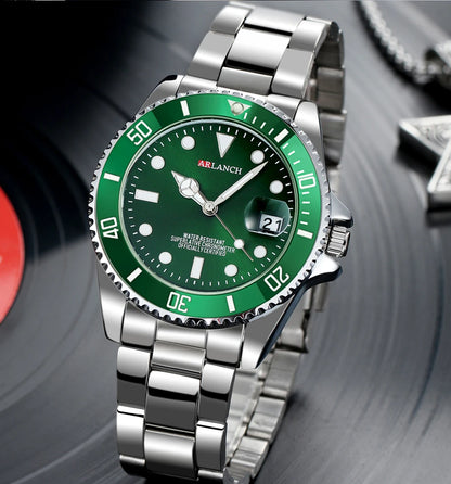 Classic Mens Watch Quartz Green Ghost Diver Series Stainless Steel Waterproof Calendar Clock Business Luxury Watch Reloj Hombre