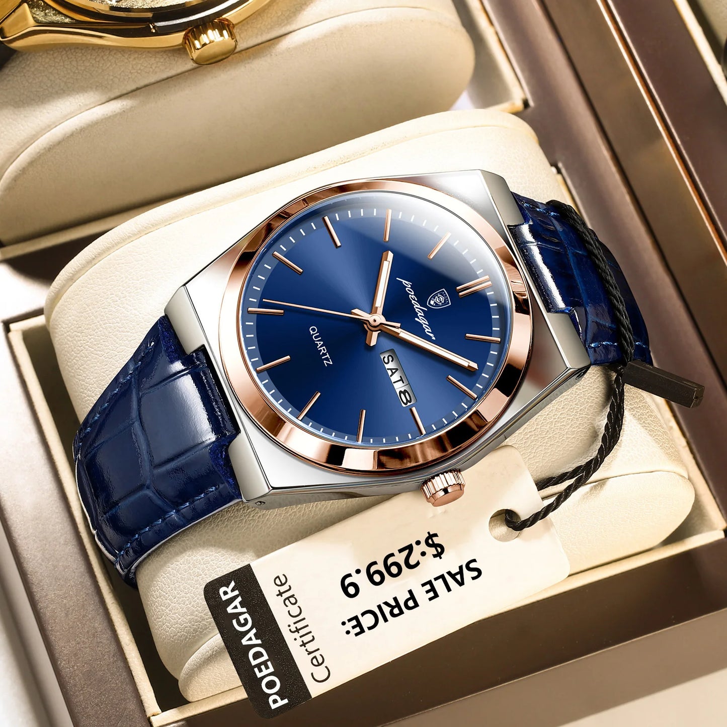 POEDAGAR   for Men Military Leather Man Wristwatch Quartz     Week  Watches Reloj+box