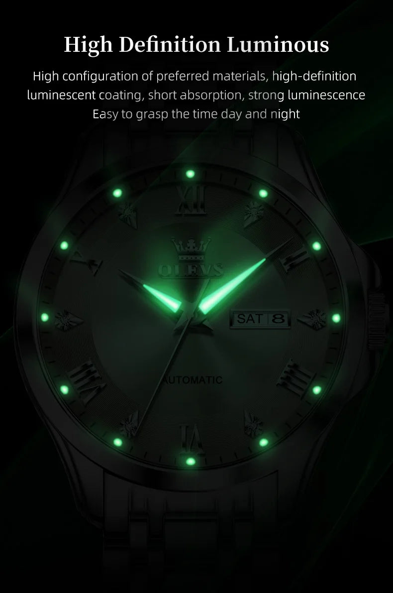 OLEVS Mens Watches  Automatic Mechanical  For Man    Stee  Bands Roman Numeral 6702