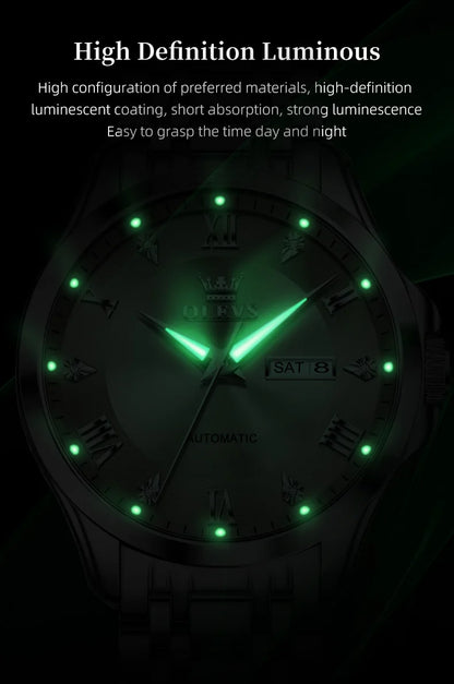 OLEVS Mens Watches  Automatic Mechanical  For Man    Stee  Bands Roman Numeral 6702