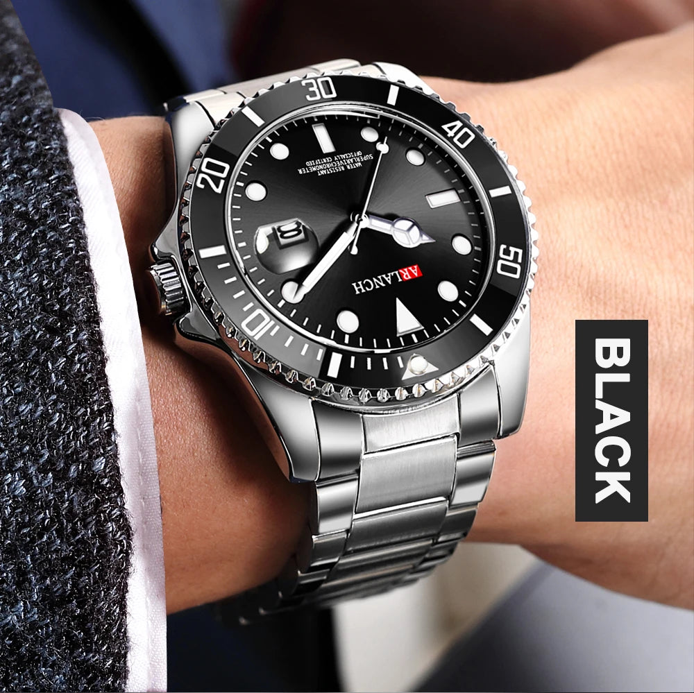 Classic Mens Watch Quartz Green Ghost Diver Series Stainless Steel Waterproof Calendar Clock Business Luxury Watch Reloj Hombre