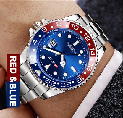 Classic Mens Watch Quartz Green Ghost Diver Series Stainless Steel Waterproof Calendar Clock Business Luxury Watch Reloj Hombre
