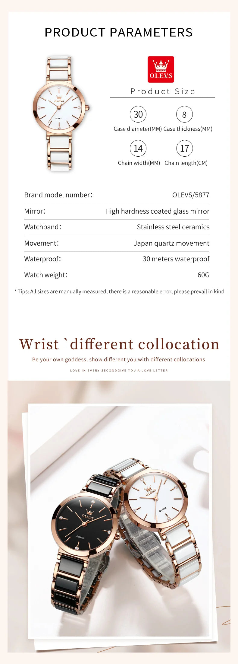 OLEVS  Women Watches Relogio Feminino  Rose Gold  Ladies Quartz Wrist  Ceramic Strap  Reloj Mujer