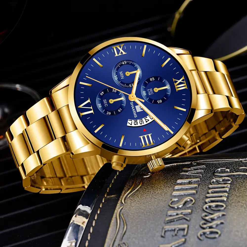 Mens   Quartz   Fake Three Eye Six Pin Calendar Men    Belt Men Watches