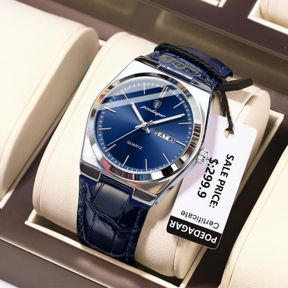 POEDAGAR   for Men Military Leather Man Wristwatch Quartz     Week  Watches Reloj+box