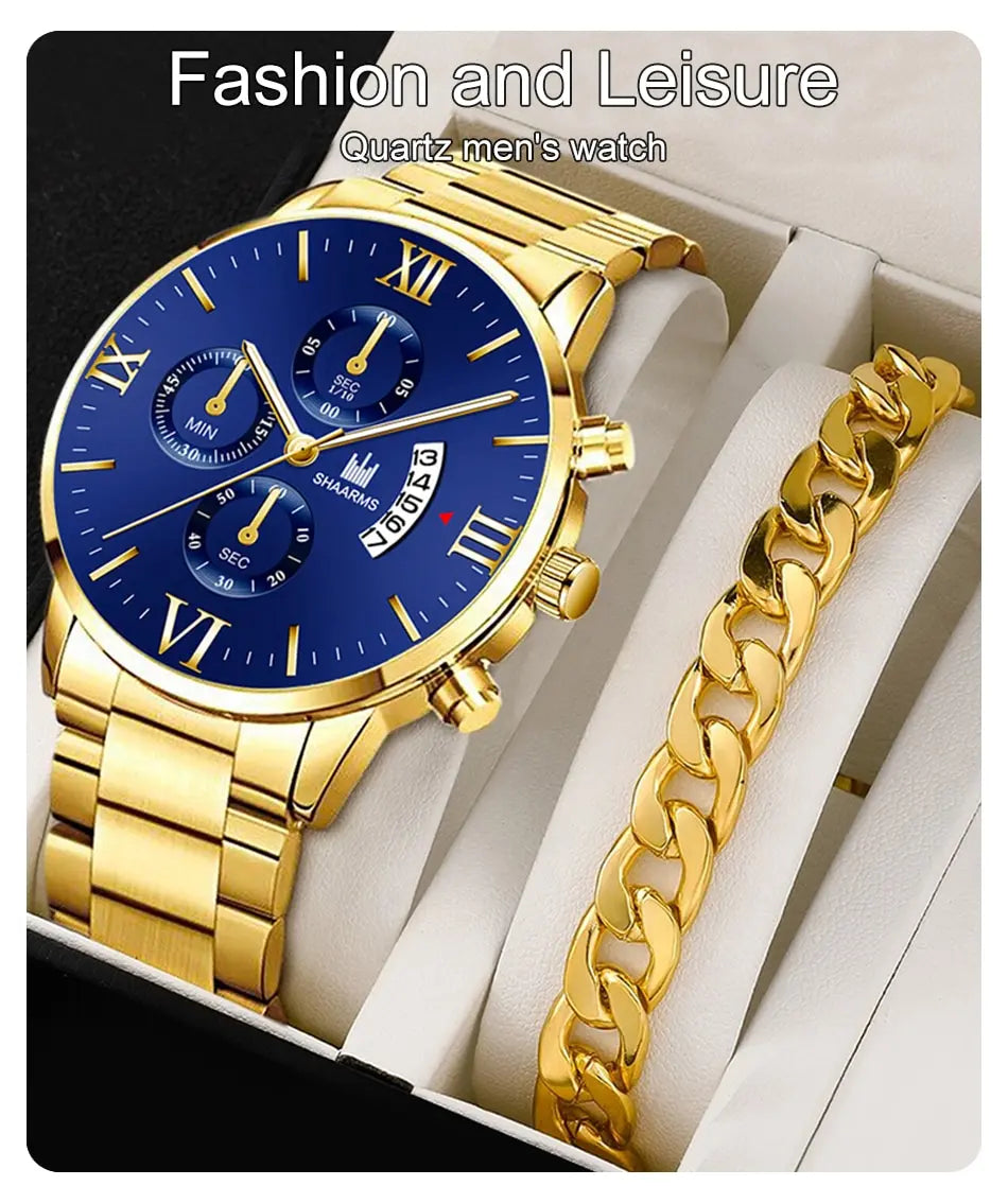 Mens   Quartz   Fake Three Eye Six Pin Calendar Men    Belt Men Watches
