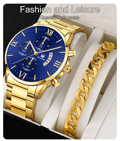 Mens   Quartz   Fake Three Eye Six Pin Calendar Men    Belt Men Watches