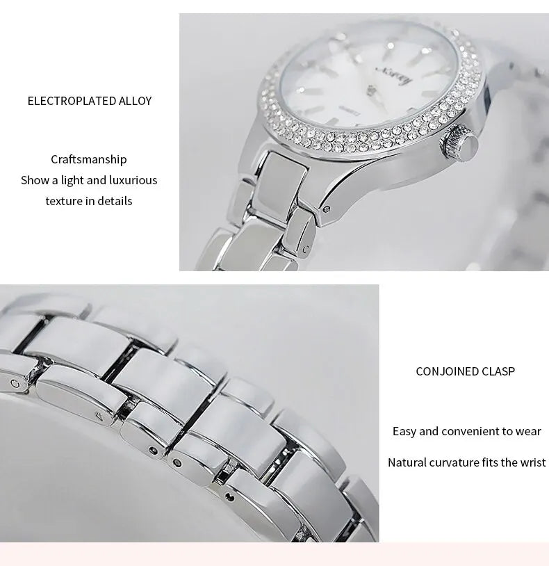 Elegant Casual Goldn  Crystal Diamond Inlaid    Silver  Quartz