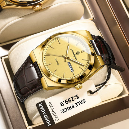 POEDAGAR   for Men Military Leather Man Wristwatch Quartz     Week  Watches Reloj+box