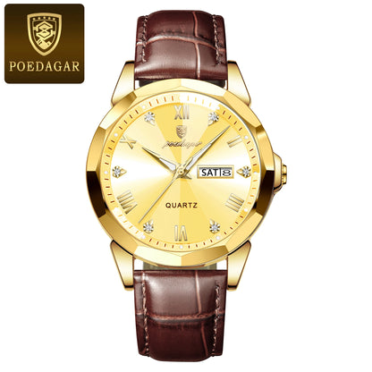 POEDAGAR  Man Wristwatch High Quality Quartz   Men     Week Leather  Watches