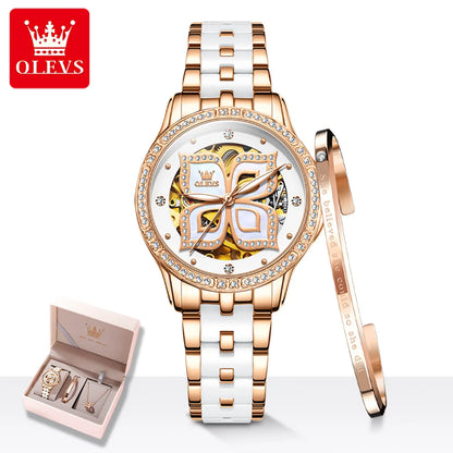 OLEVS 6612 Hollow Original  Mechanical  For Women   Ceramic  Strap Hand  Automatic