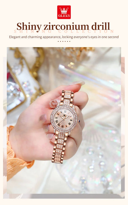 OLEVS 9943 Original Diamond  for Women  Elegant  steel  Quartz Wristwatch  Ladies' Watches