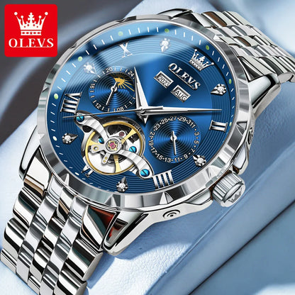 OLEVS Skeleton Multifunctional   Automatic Mechanical  Wrist  For Men    Strap 6691