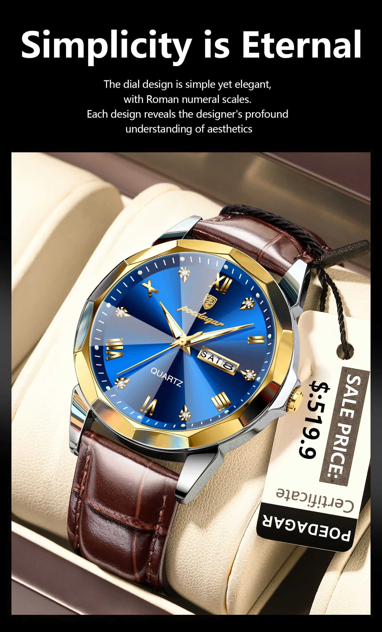 POEDAGAR  Man Wristwatch High Quality Quartz   Men     Week Leather  Watches