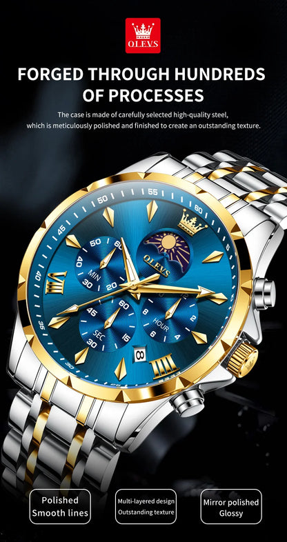 OLEVS 3653 Men   Brand Quartz  Multi functional Automatic  Timer    Moonphase