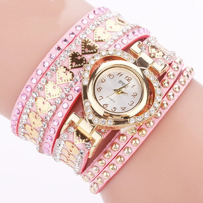Women Heart Dial Shiny Design Quality Women Quartz   Rhinestone Bracelet Wrap Strap Women  Gifts