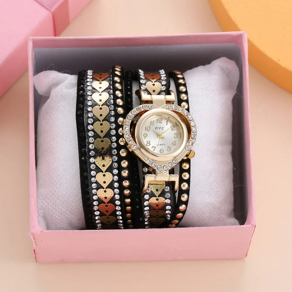 Women Heart Dial Shiny Design Quality Women Quartz   Rhinestone Bracelet Wrap Strap Women  Gifts