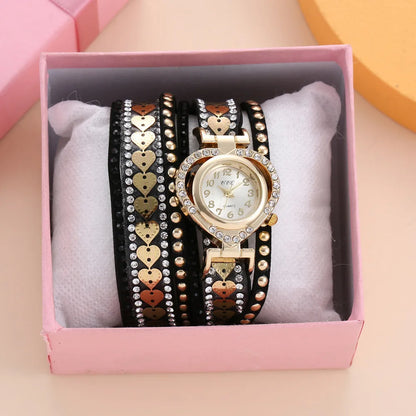 Women Heart Dial Shiny Design Quality Women Quartz   Rhinestone Bracelet Wrap Strap Women  Gifts