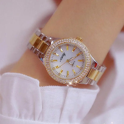 Elegant Casual Goldn  Crystal Diamond Inlaid    Silver  Quartz