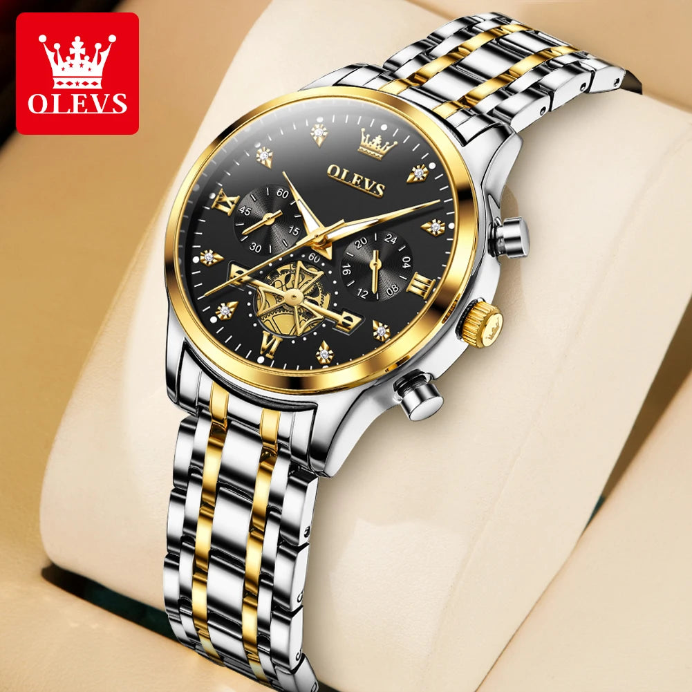 OLEVS Flywheel Skeleton Women Quartz   steel    Ladies Bracelet  for Women Set