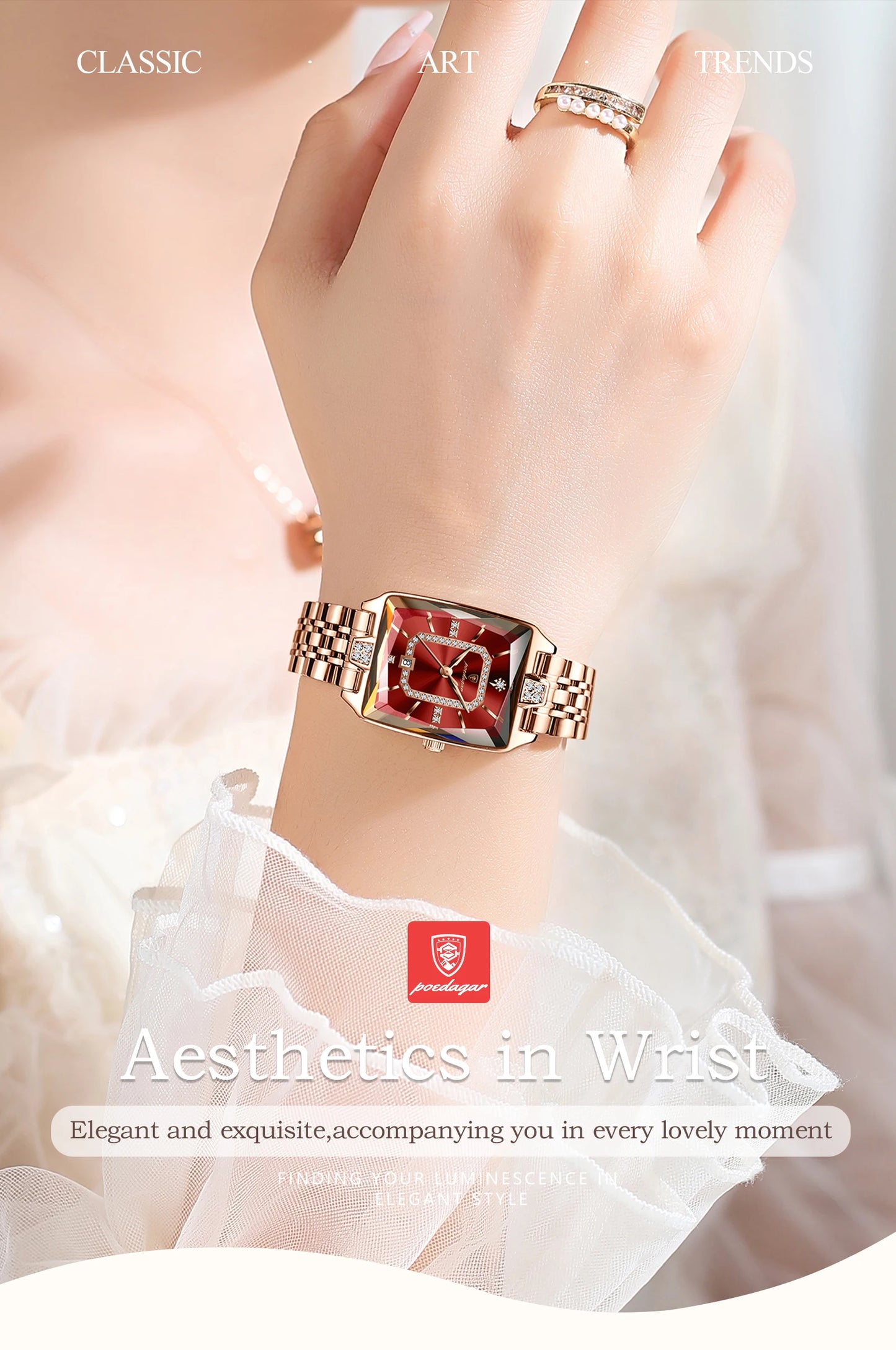 POEDAGAR Top Elegant Women Wristwatch   Ladies    Rectangle Quartz  Watches  Reloj