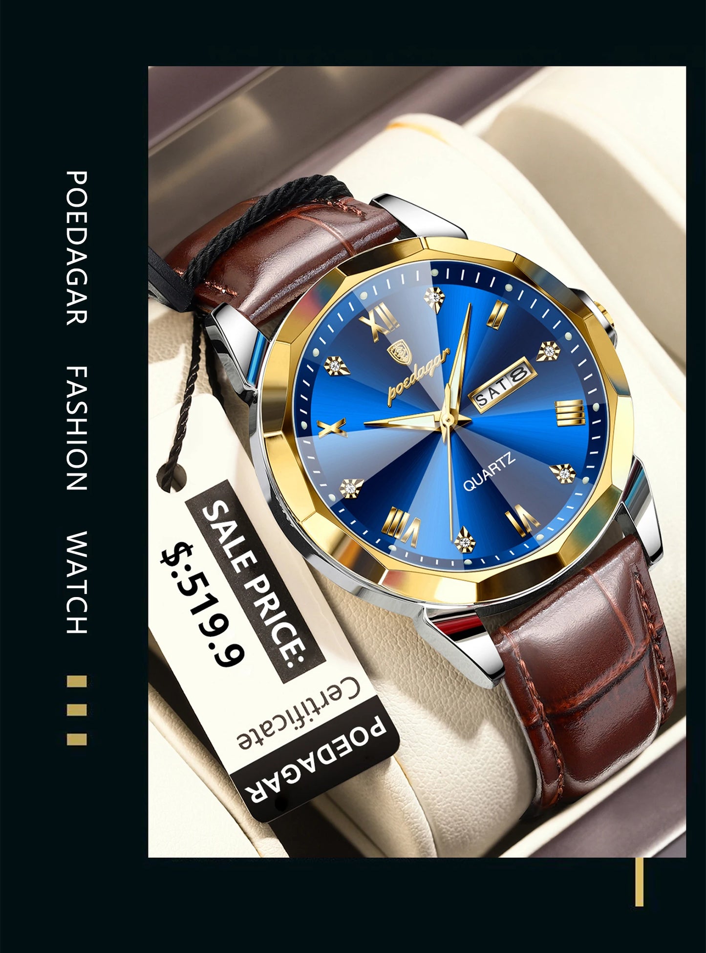 POEDAGAR  Man Wristwatch High Quality Quartz   Men     Week Leather  Watches