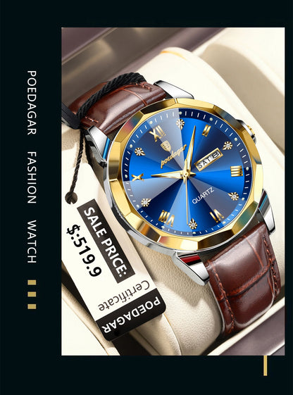 POEDAGAR  Man Wristwatch High Quality Quartz   Men     Week Leather  Watches