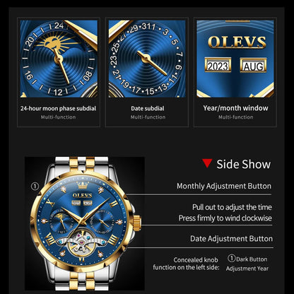 OLEVS Skeleton Multifunctional   Automatic Mechanical  Wrist  For Men    Strap 6691