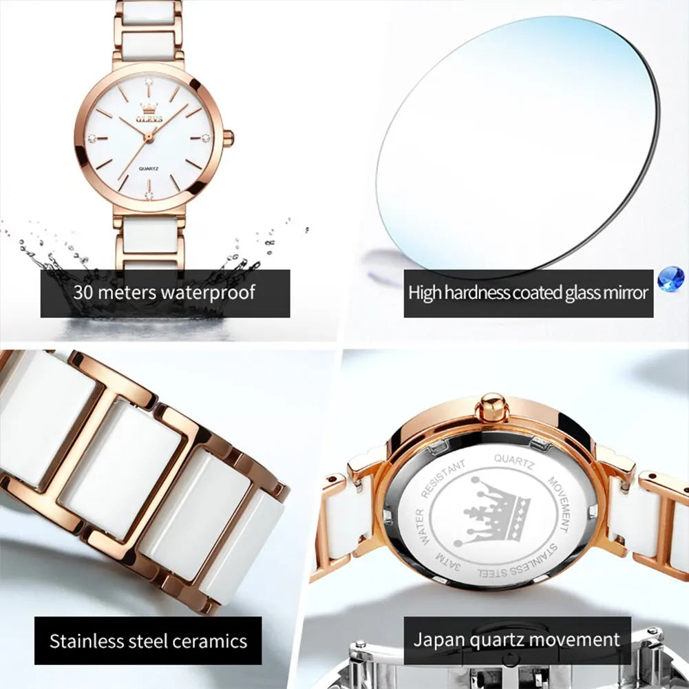 OLEVS  Women Watches Relogio Feminino  Rose Gold  Ladies Quartz Wrist  Ceramic Strap  Reloj Mujer
