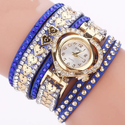 Women Heart Dial Shiny Design Quality Women Quartz   Rhinestone Bracelet Wrap Strap Women  Gifts