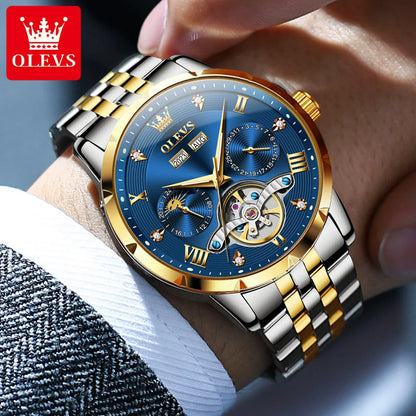 OLEVS Skeleton Multifunctional   Automatic Mechanical  Wrist  For Men    Strap 6691