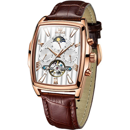 OLEVS Mens Watches Automatic Mechanical  Tourbillon Sport  Leather Casual  Retro Wristwatch Relojes Hombre