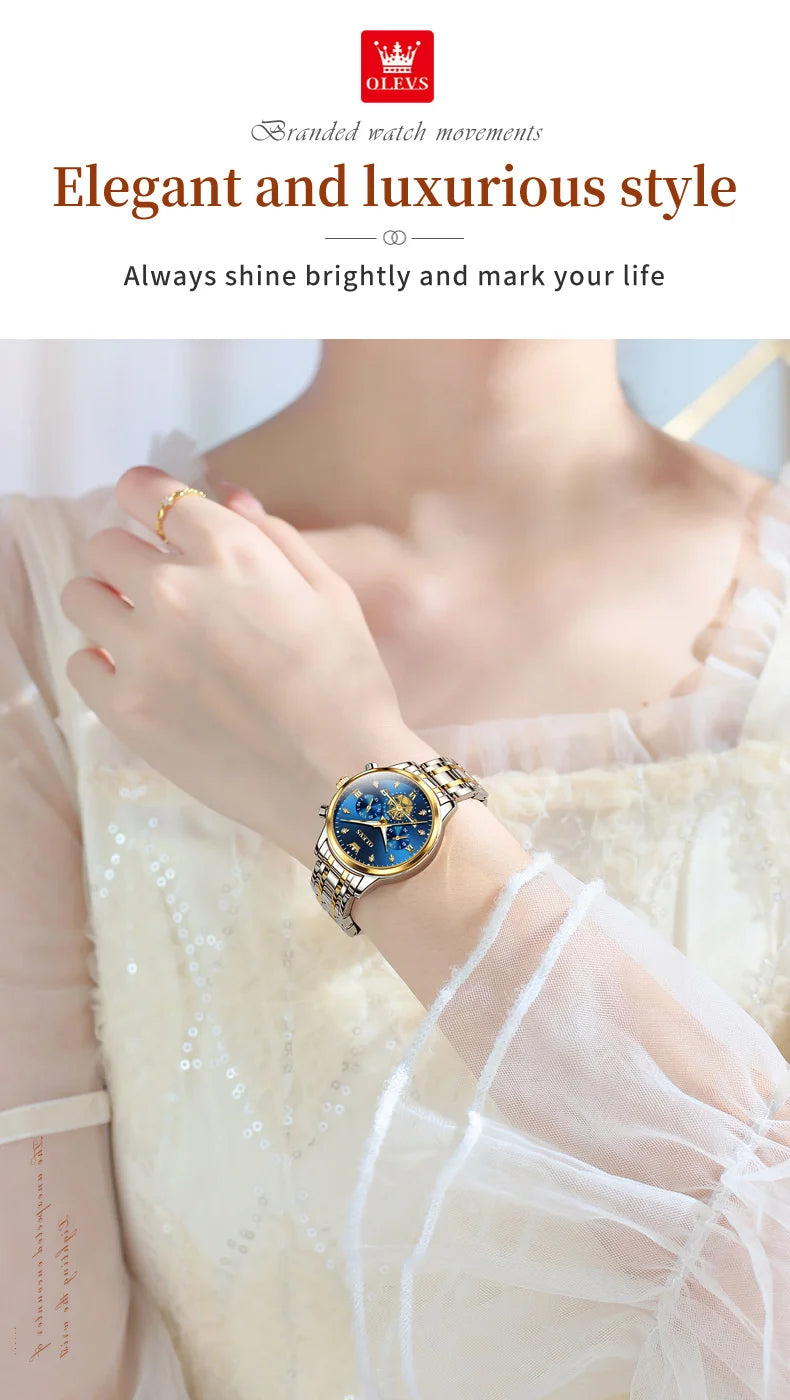 OLEVS Flywheel Skeleton Women Quartz   steel    Ladies Bracelet  for Women Set