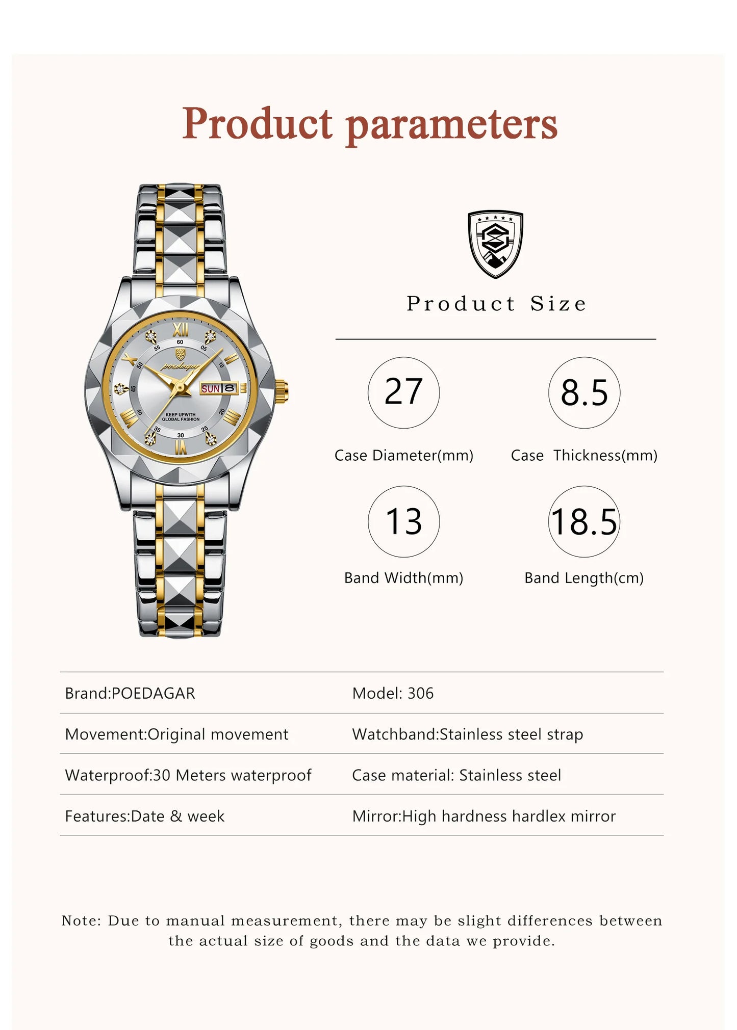 POEDAGAR  Quartz  for Ladies    Week   Women Watches Elegant Dress WristWatch+box