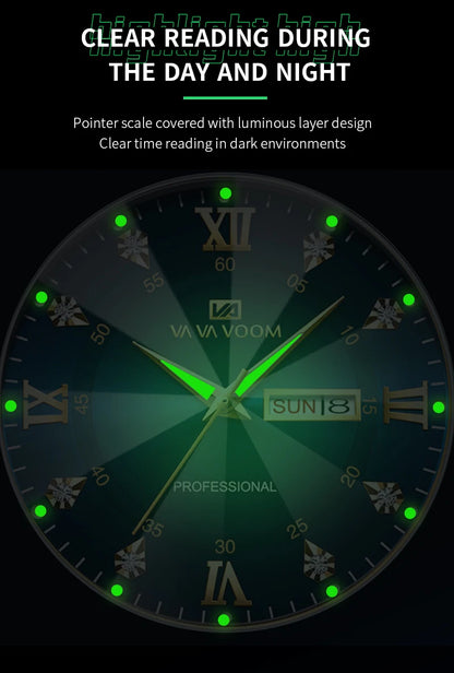VA VOOM   Watches  Weekly Calendar    Night Light Top Brand Quartz  For Men
