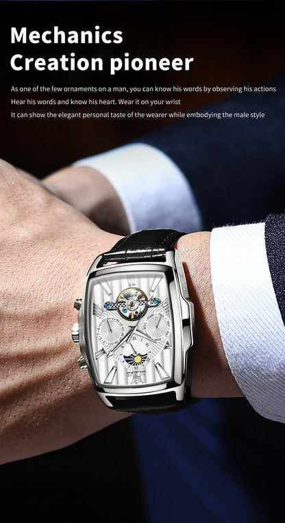 OLEVS Mens Watches Automatic Mechanical  Tourbillon Sport  Leather Casual  Retro Wristwatch Relojes Hombre