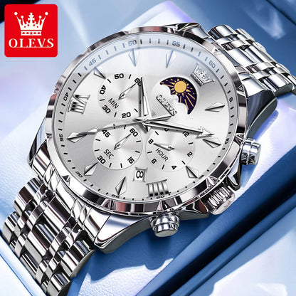 OLEVS 3653 Men   Brand Quartz  Multi functional Automatic  Timer    Moonphase