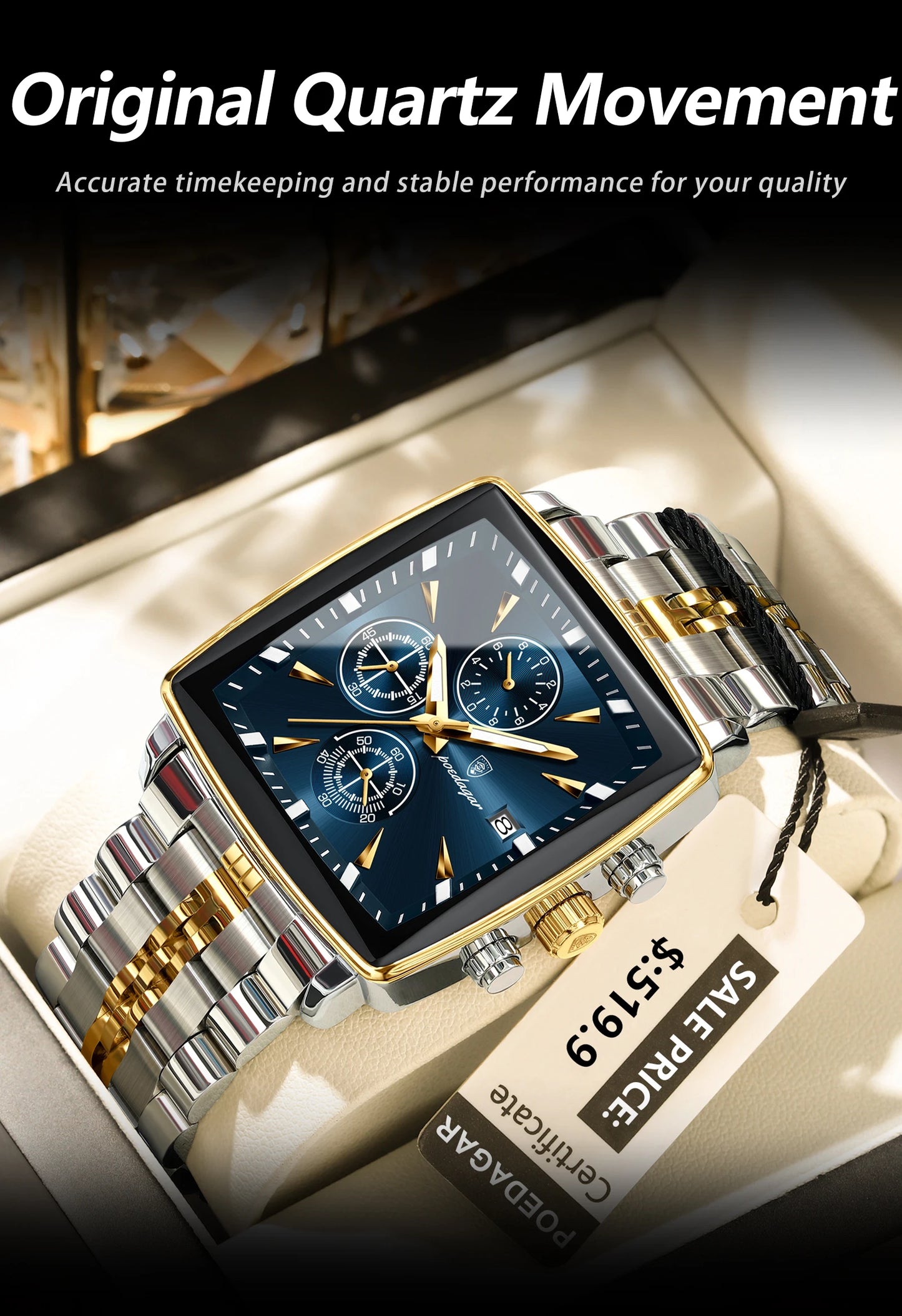 POEDAGAR  Men      Man Wristwatch Square   Quartz  Watches Reloj