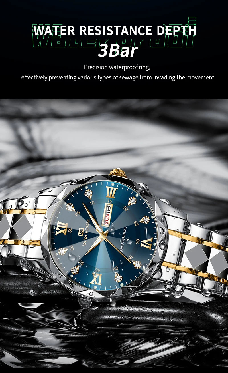 VA VOOM   Watches  Weekly Calendar    Night Light Top Brand Quartz  For Men
