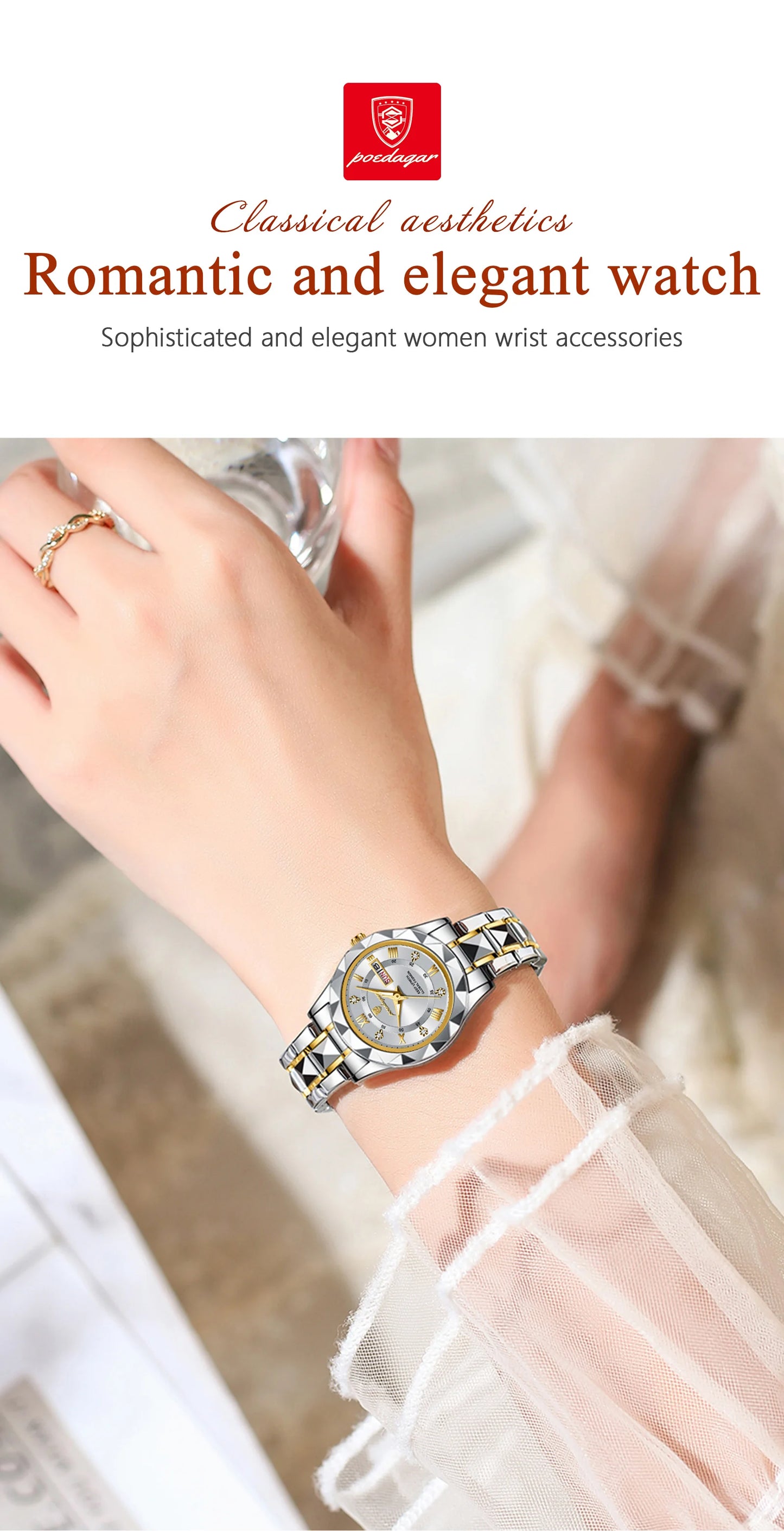POEDAGAR  Quartz  for Ladies    Week   Women Watches Elegant Dress WristWatch+box