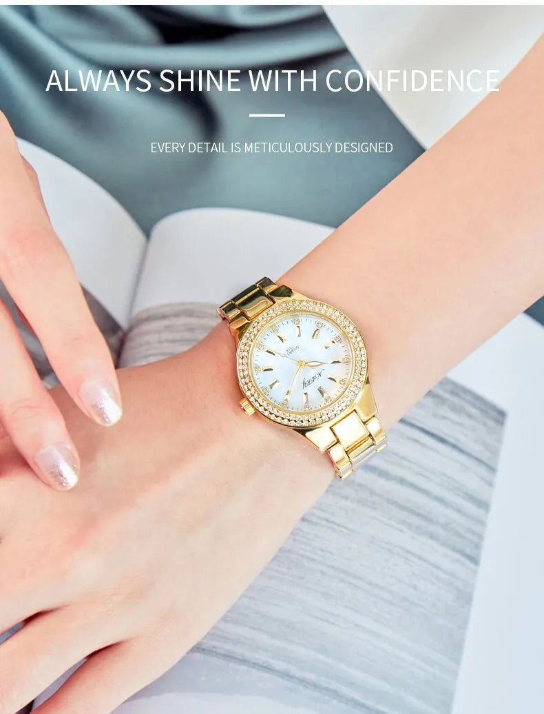 Elegant Casual Goldn  Crystal Diamond Inlaid    Silver  Quartz